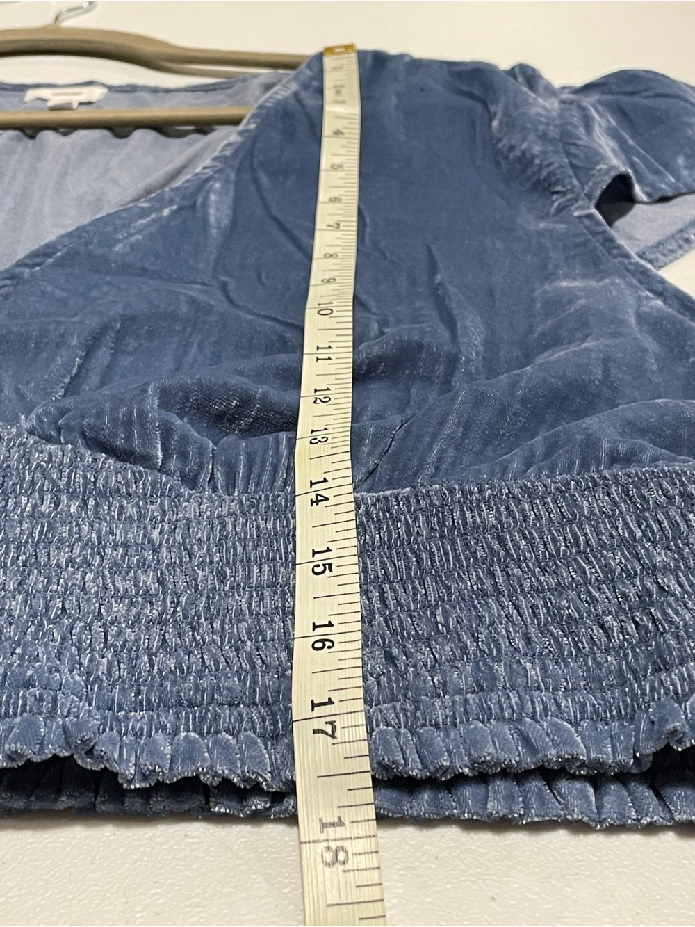 aerie Boho Cute! Blue Velour Smocked Crop Top Flutter Sleeves Sz XL Concert Fest - Picture 10 of 10